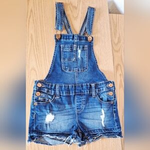 JUSTICE Girls Size 10 Denim Shortalls Distressed Raw Hem Blue Jean Short Overall